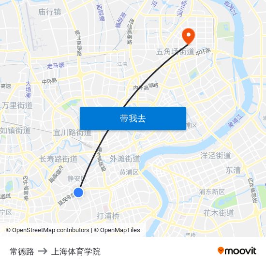 常德路 to 上海体育学院 map
