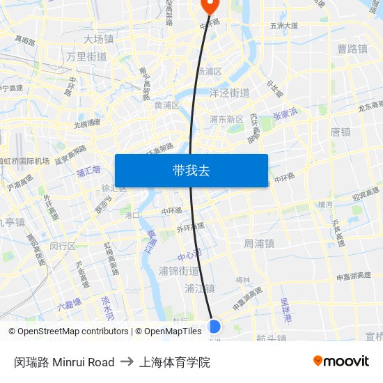 闵瑞路 Minrui Road to 上海体育学院 map