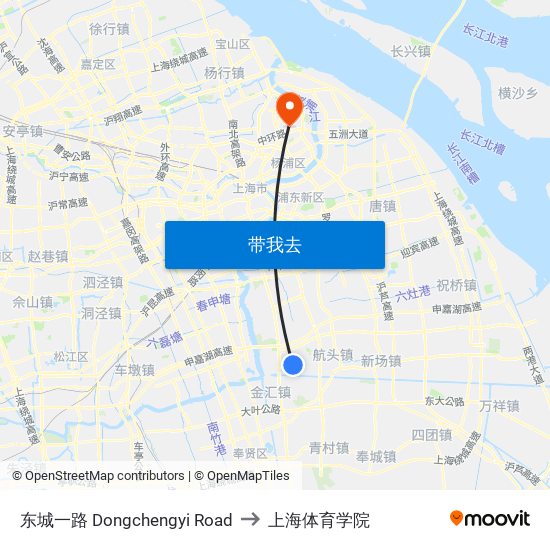 东城一路 Dongchengyi Road to 上海体育学院 map