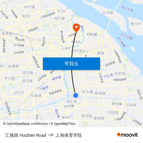 汇臻路 Huizhen Road to 上海体育学院 map