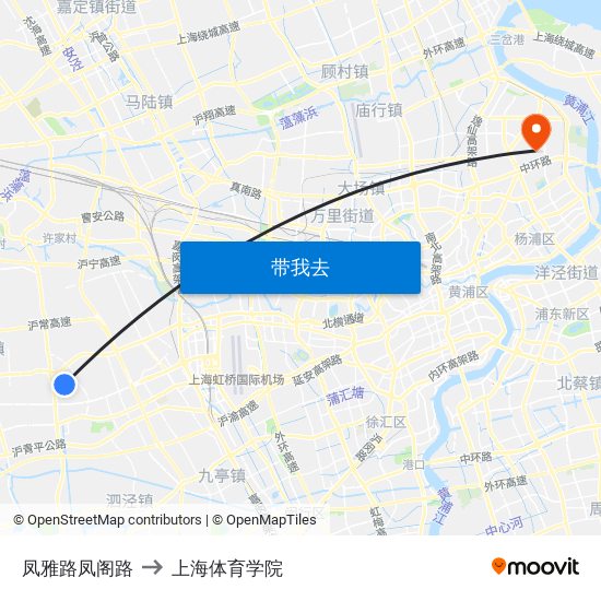 凤雅路凤阁路 to 上海体育学院 map