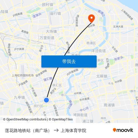 莲花路地铁站（南广场） to 上海体育学院 map