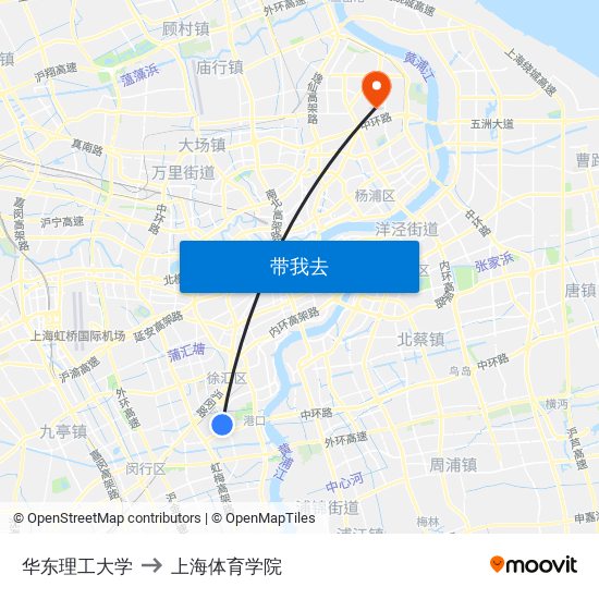 华东理工大学 to 上海体育学院 map