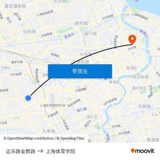 运乐路金辉路 to 上海体育学院 map