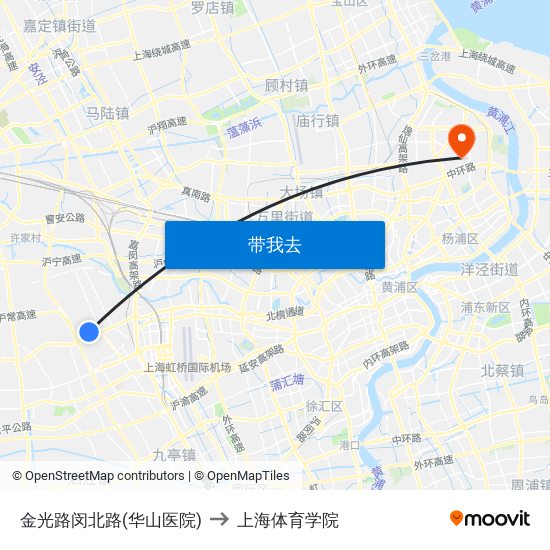 金光路闵北路(华山医院) to 上海体育学院 map