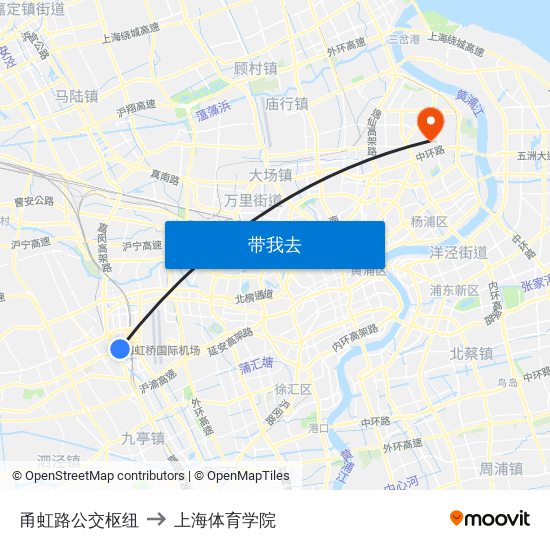 甬虹路公交枢纽 to 上海体育学院 map