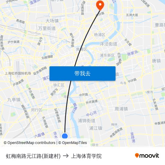 虹梅南路元江路(新建村) to 上海体育学院 map