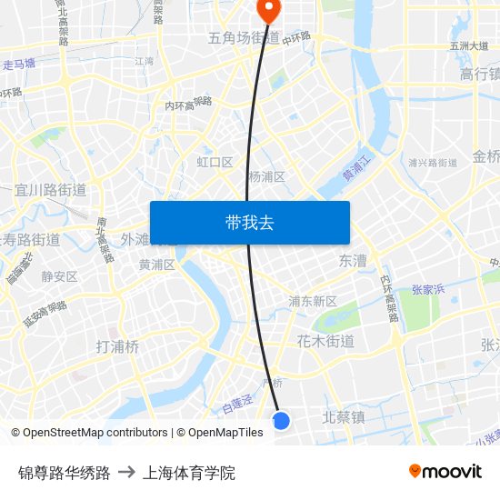 锦尊路华绣路 to 上海体育学院 map