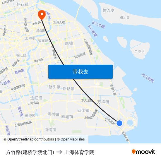 方竹路(建桥学院北门) to 上海体育学院 map