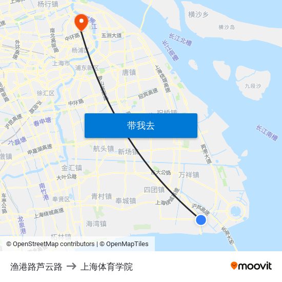 渔港路芦云路 to 上海体育学院 map