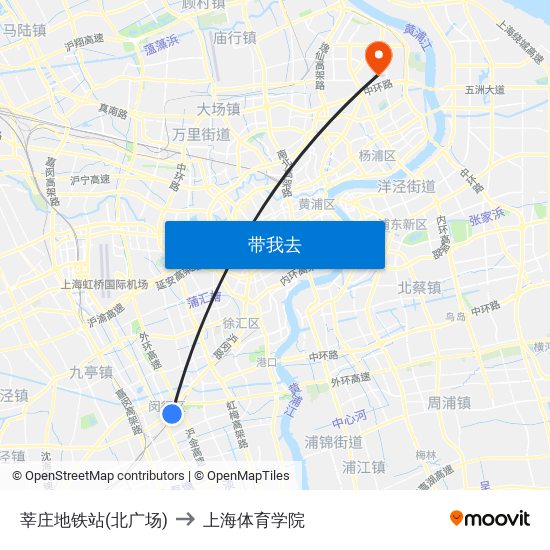 莘庄地铁站(北广场) to 上海体育学院 map