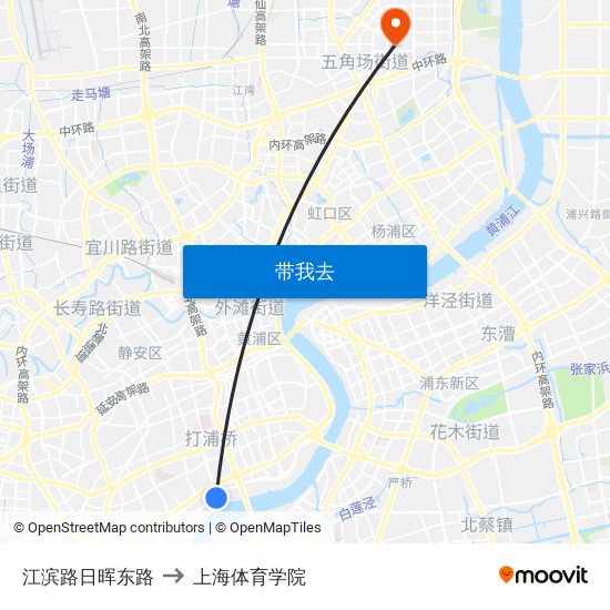 江滨路日晖东路 to 上海体育学院 map