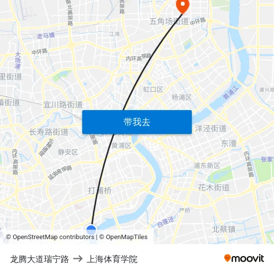 龙腾大道瑞宁路 to 上海体育学院 map
