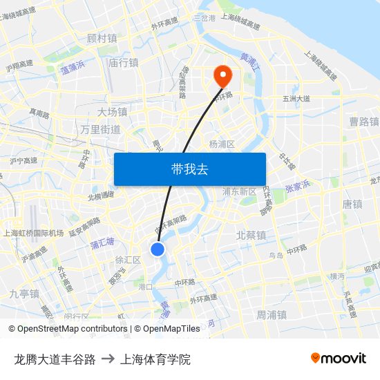 龙腾大道丰谷路 to 上海体育学院 map