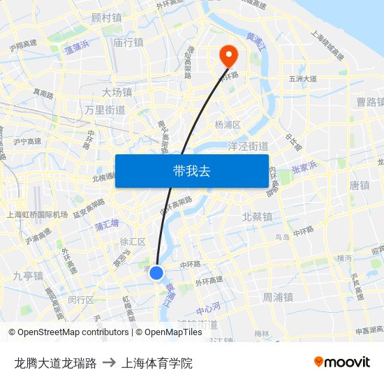 龙腾大道龙瑞路 to 上海体育学院 map