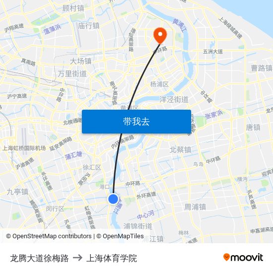 龙腾大道徐梅路 to 上海体育学院 map