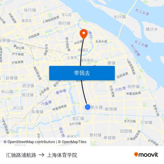 汇驰路浦航路 to 上海体育学院 map