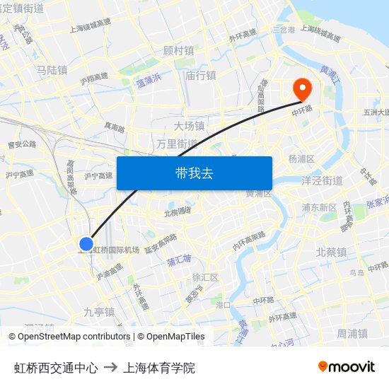 虹桥西交通中心 to 上海体育学院 map