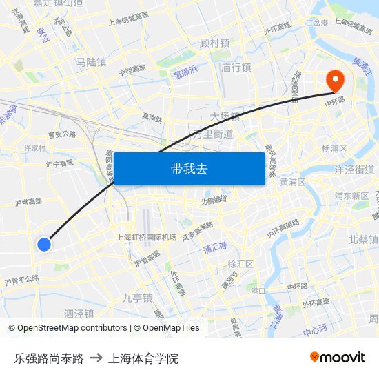 乐强路尚泰路 to 上海体育学院 map