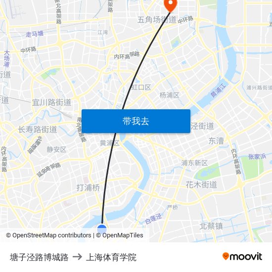 塘子泾路博城路 to 上海体育学院 map