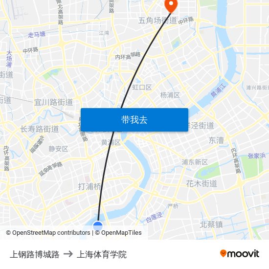 上钢路博城路 to 上海体育学院 map