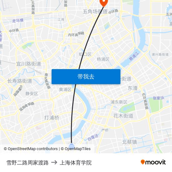 雪野二路周家渡路 to 上海体育学院 map