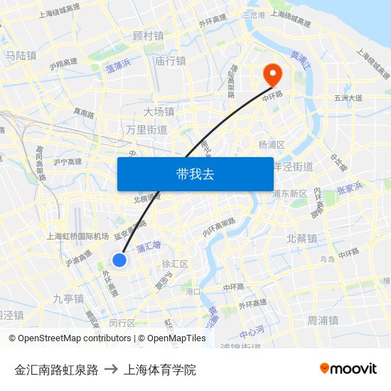 金汇南路虹泉路 to 上海体育学院 map