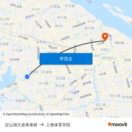 淀山湖大道青泰路 to 上海体育学院 map