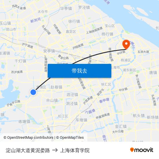 淀山湖大道黄泥娄路 to 上海体育学院 map