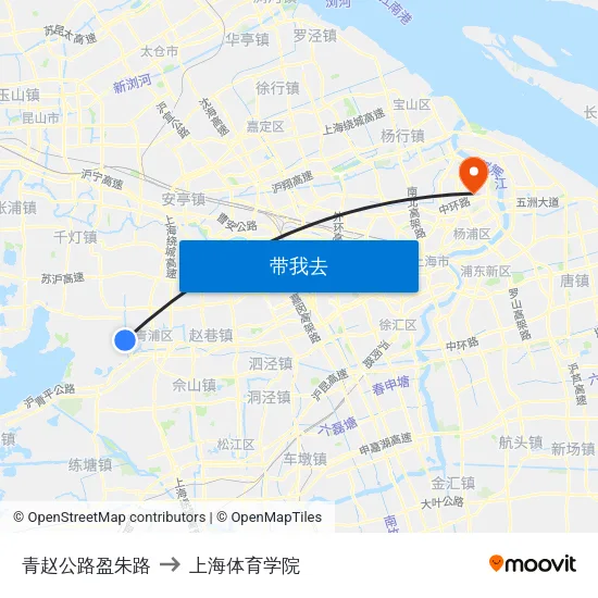 青赵公路盈朱路 to 上海体育学院 map