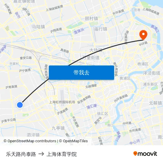 乐天路尚泰路 to 上海体育学院 map
