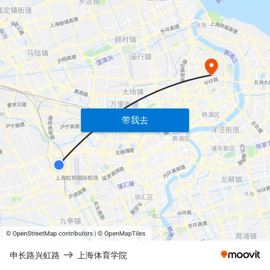 申长路兴虹路 to 上海体育学院 map