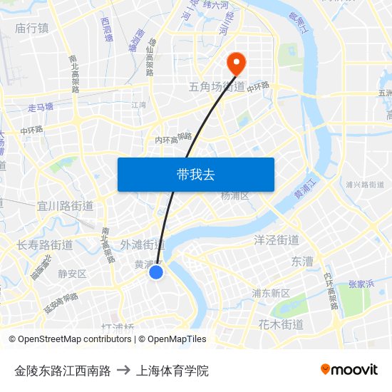 金陵东路江西南路 to 上海体育学院 map