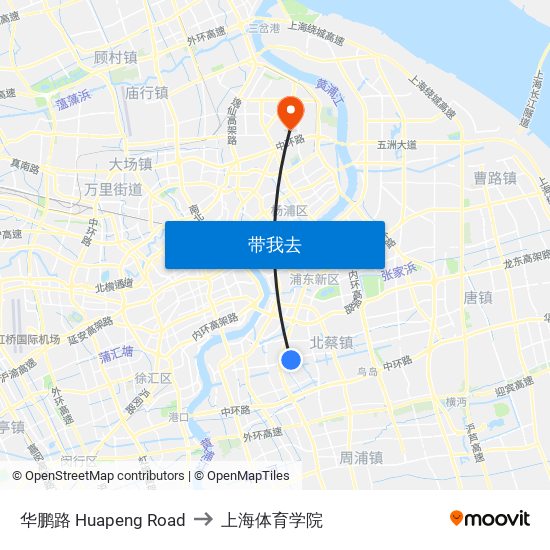 华鹏路 Huapeng Road to 上海体育学院 map