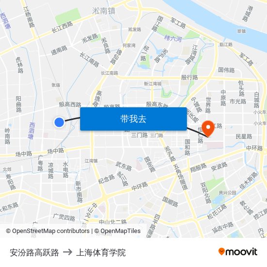安汾路高跃路 to 上海体育学院 map