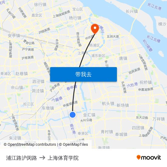 浦江路沪闵路 to 上海体育学院 map