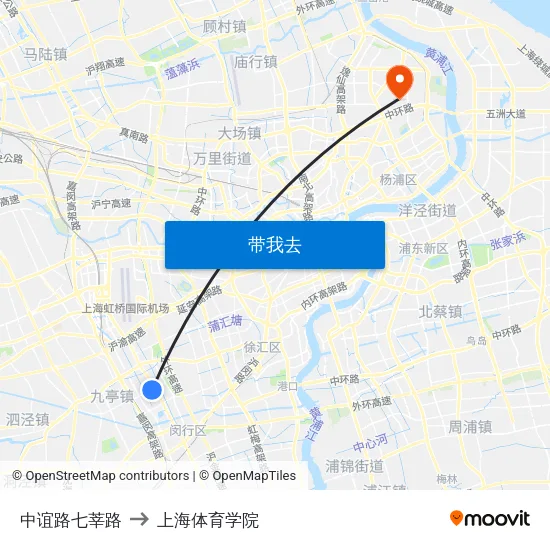 中谊路七莘路 to 上海体育学院 map