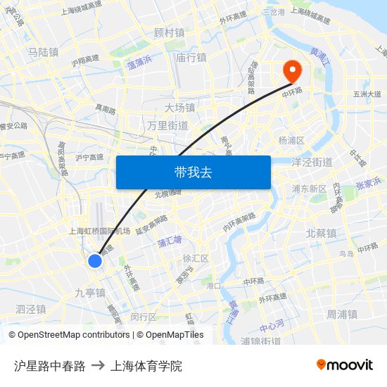 沪星路中春路 to 上海体育学院 map