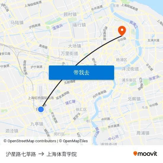 沪星路七莘路 to 上海体育学院 map