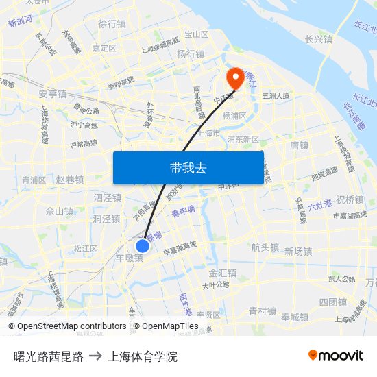 曙光路茜昆路 to 上海体育学院 map