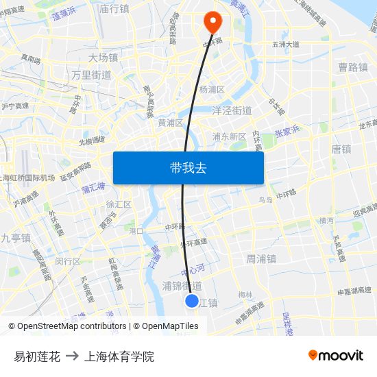 易初莲花 to 上海体育学院 map