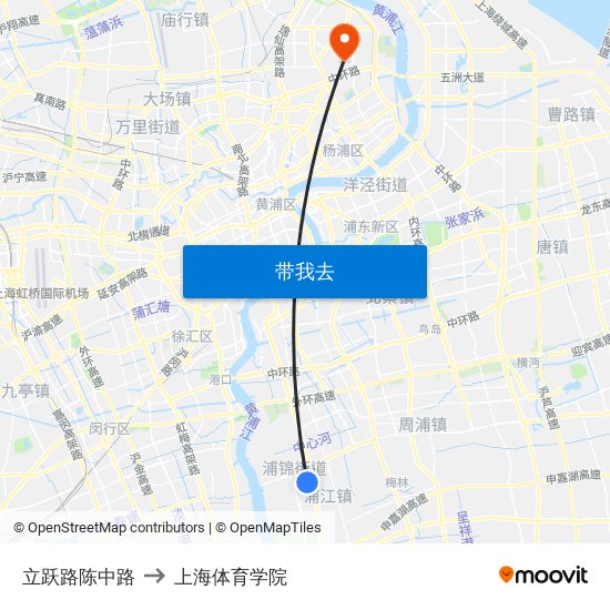 立跃路陈中路 to 上海体育学院 map