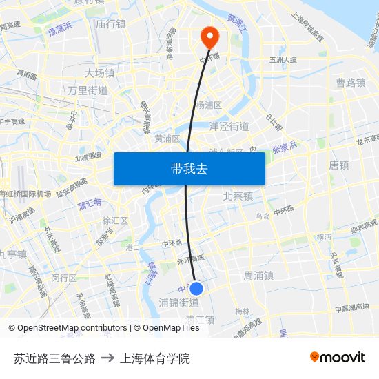 苏近路三鲁公路 to 上海体育学院 map