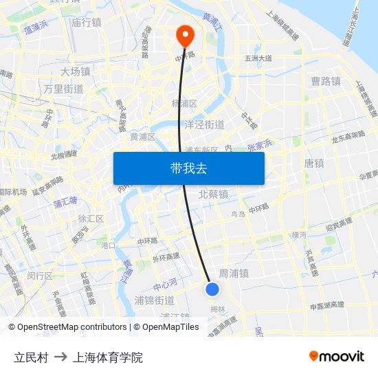 立民村 to 上海体育学院 map