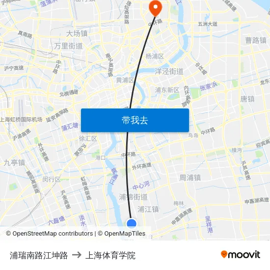 浦瑞南路江坤路 to 上海体育学院 map