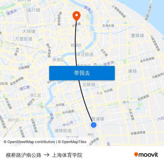 横桥路沪南公路 to 上海体育学院 map