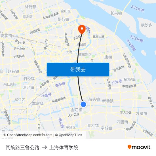 闸航路三鲁公路 to 上海体育学院 map