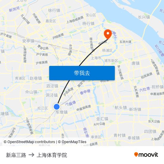 新庙三路 to 上海体育学院 map