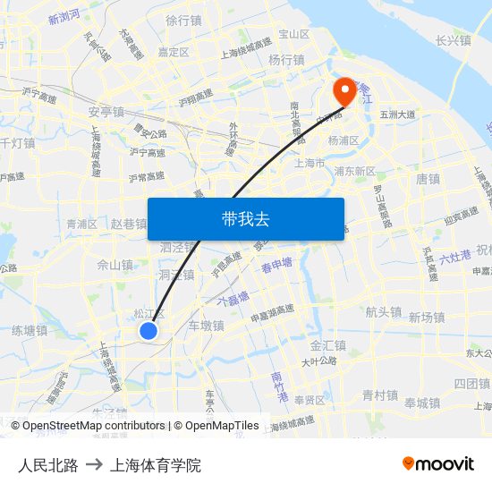 人民北路 to 上海体育学院 map