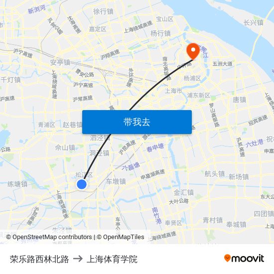 荣乐路西林北路 to 上海体育学院 map